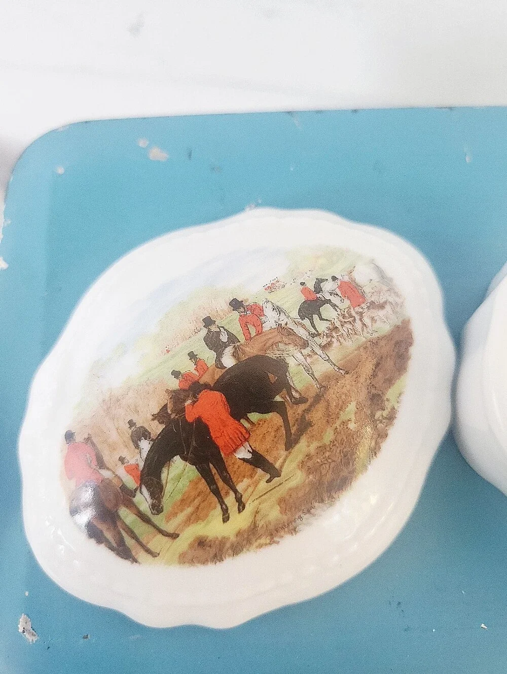 Vintage J.F. Herring Son Equestrian Fox Hunt Bone China Trinket Box The Huntsman